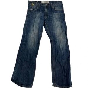 Artful Dodge Jeans, Mens Size 34, Blue Embroidered Relaxed Denim